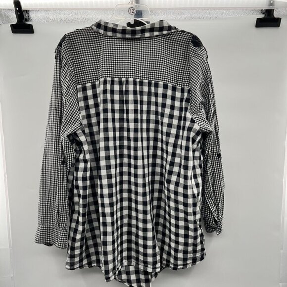 Style & Co Women's Button Up Top Long Roll Tab Sleeve Black/White Check Size 3X - Picture 7 of 9